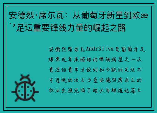 安德烈·席尔瓦：从葡萄牙新星到欧洲足坛重要锋线力量的崛起之路