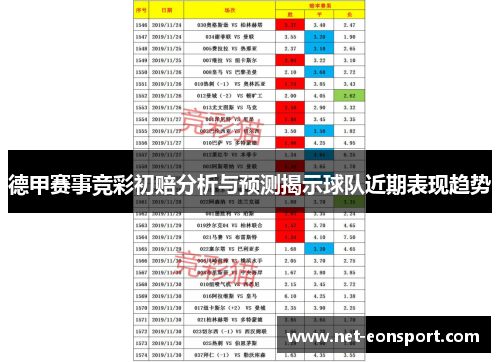 德甲赛事竞彩初赔分析与预测揭示球队近期表现趋势