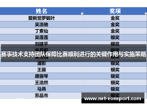 赛事技术支持团队保障比赛顺利进行的关键作用与实施策略